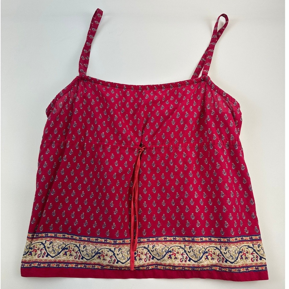 Arizona Jean Co 90s Red Cami Tank Top Boho Floral Cotton Front Tie Open Back M